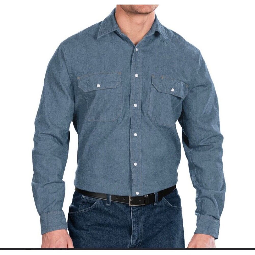 Unifirst Shirt Mens XL Blue Long Sleeve Pearl Snap Button Denim Shacket NWOT